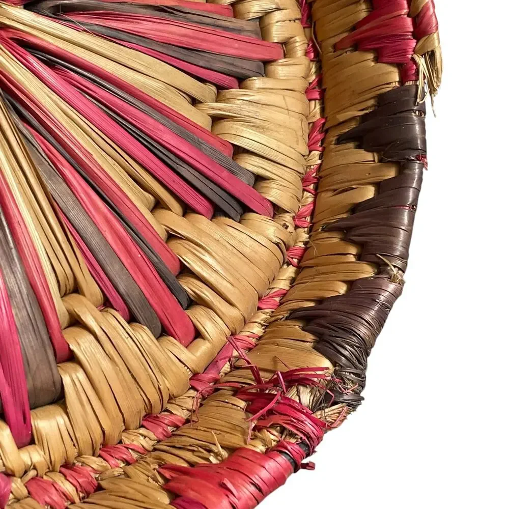 Vintage Woven Raffia Basket Boho Wall Hanging Straw Colorful Round FLAW READ